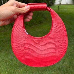 STAUD Good Night Moon Red crocodile textured leather handbag